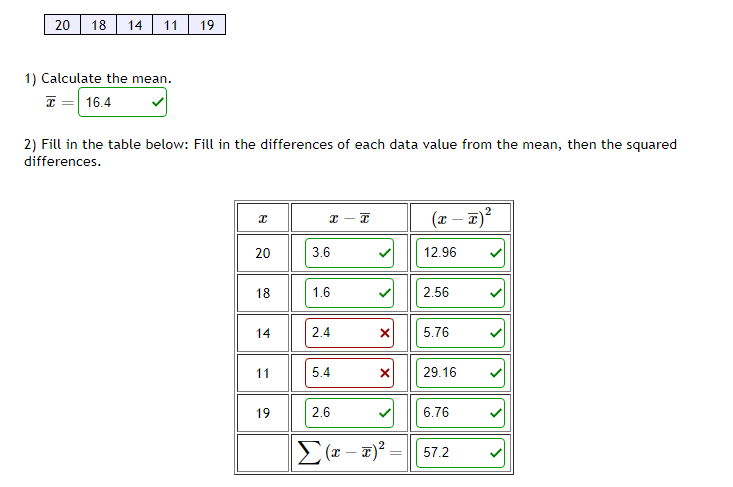 Solved 1) Calculate the mean. \\[ \\bar{x}= \\] 2) Fill in | Chegg.com