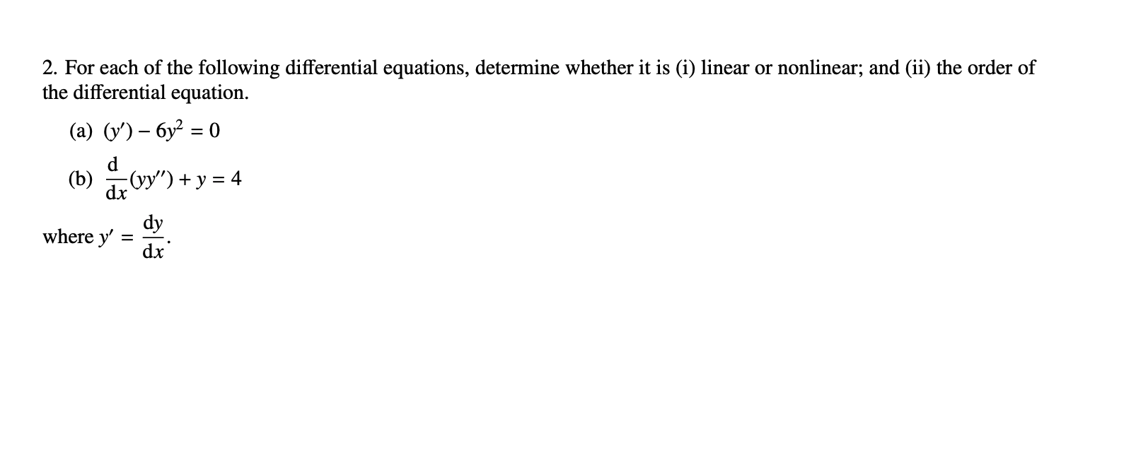 Solved 2. For each of the following differential equations, | Chegg.com