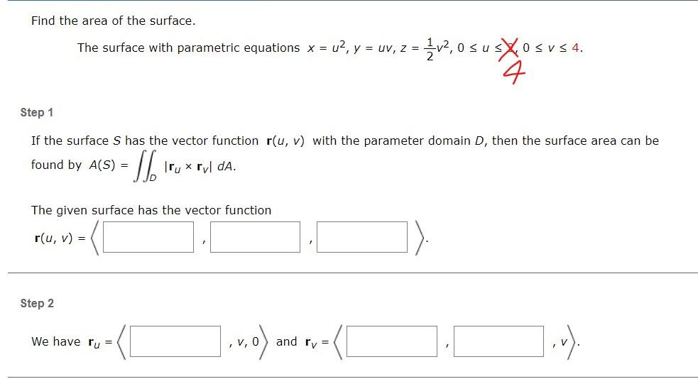 Solved Find The Area Of The Surface With Parametric Equat Chegg Com