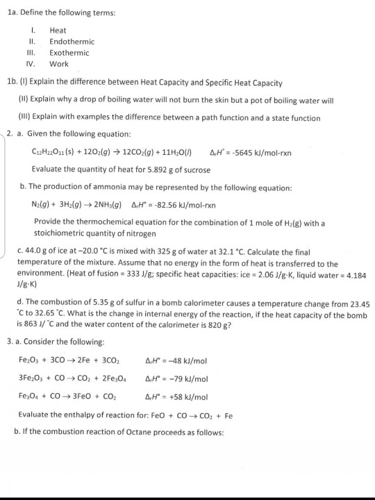 Solved 1a. Define the following terms: I. Heat Il | Chegg.com