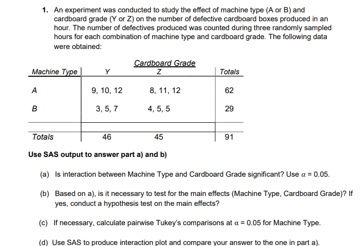 Solved 1. An experiment was conducted to study the effect of | Chegg.com