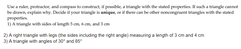 Solved Use a ruler, protractor, and compass to construct, if | Chegg.com