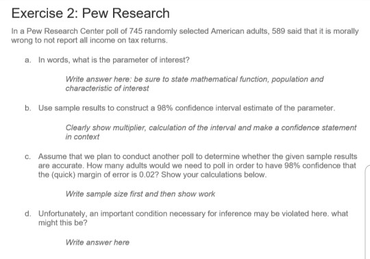 Solved Exercise 2: Pew Research In A Pew Research Center | Chegg.com