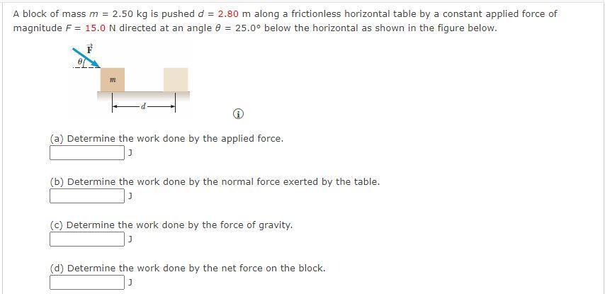 Solved A Block Of Mass M=2.50 Kg Is Pushed D=2.80 M Along A | Chegg.com