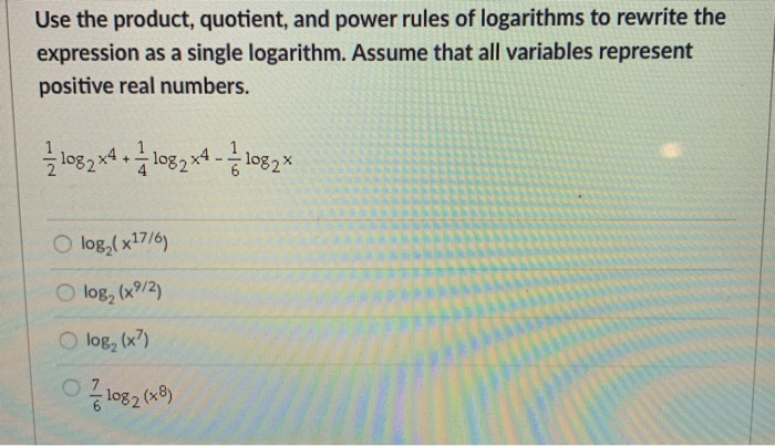 Solved Use The Product Quotient And Power Rules Of Chegg Solved Use The Product Quotient And Power Rules Of Chegg