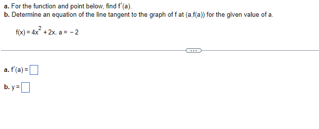 Solved a. For the function and point below, find f′(a) b. | Chegg.com