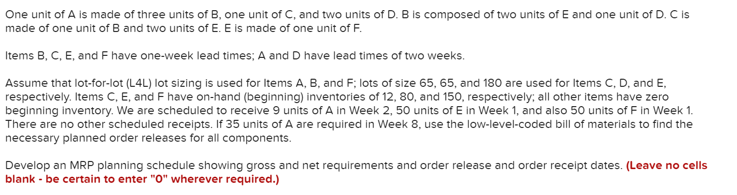 Solved One unit of A is made of three units of B, one unit | Chegg.com