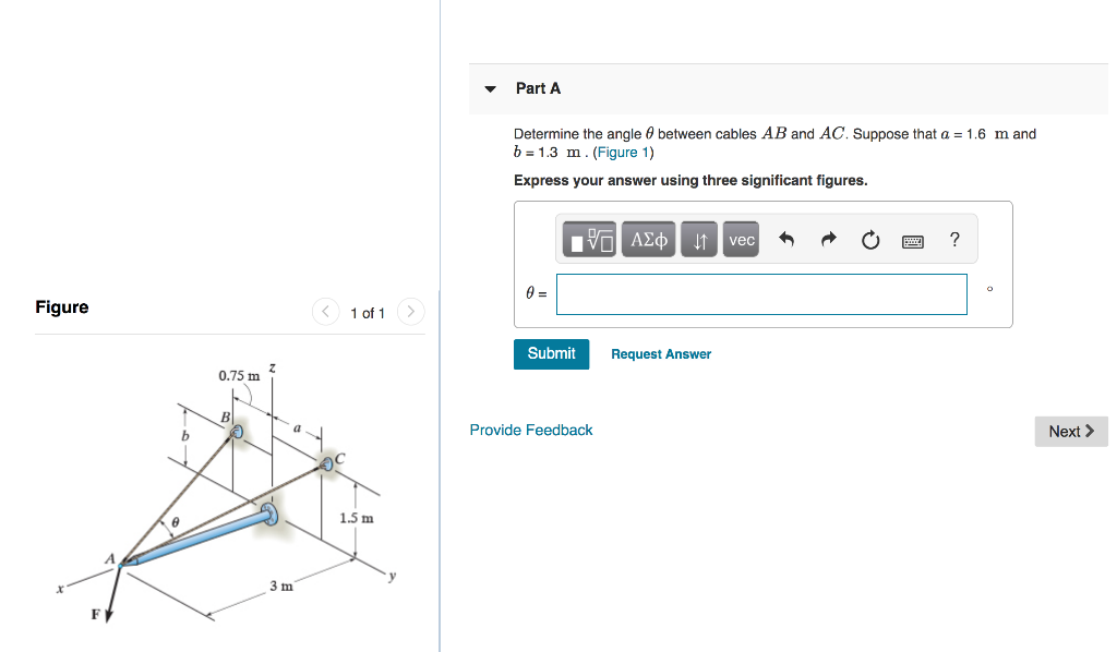 Solved Part A Determine the angle between cables AB and AC. | Chegg.com