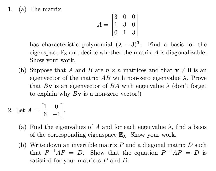 Solved 1. (a) The matrix A1 3 0 has characteristic | Chegg.com