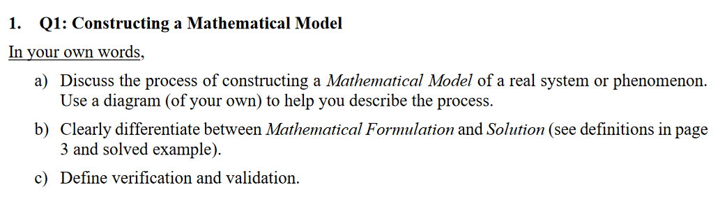Solved 1. Q1: Constructing a Mathematical Model In your own | Chegg.com
