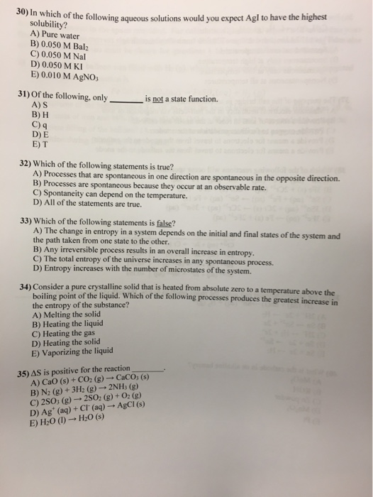 Solved S0 In which of the following aqueous solutions would