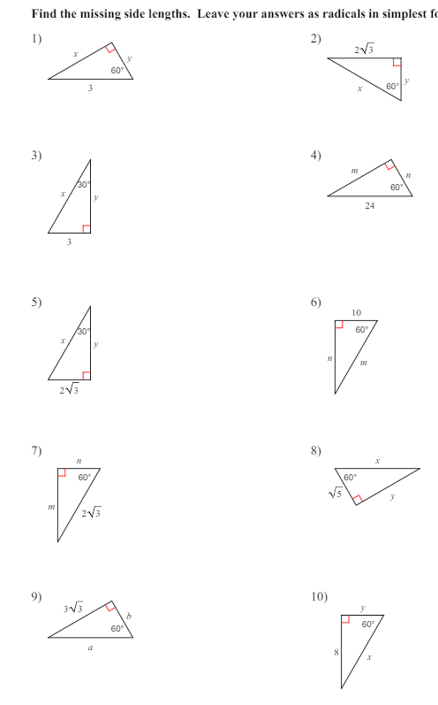 Solved Find the missing side lengths. Leave your answers as | Chegg.com