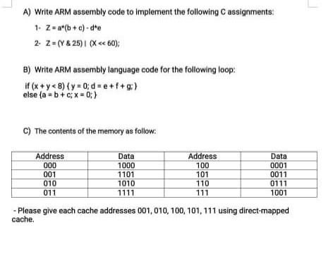 Solved A) Write ARM Assembly Code To Implement The Following | Chegg.com