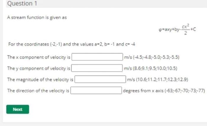Solved Question 1 A stream function is given as cx² | Chegg.com