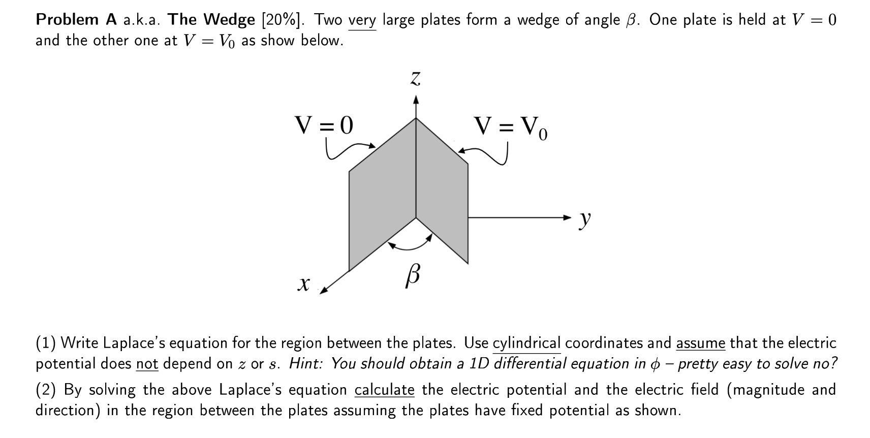 Solved Problem A a.k.a. The Wedge [20%]. Two very large | Chegg.com