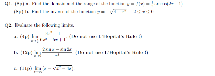 Solved Q1 8p A Find The Domain And The Range Of The F Chegg Com