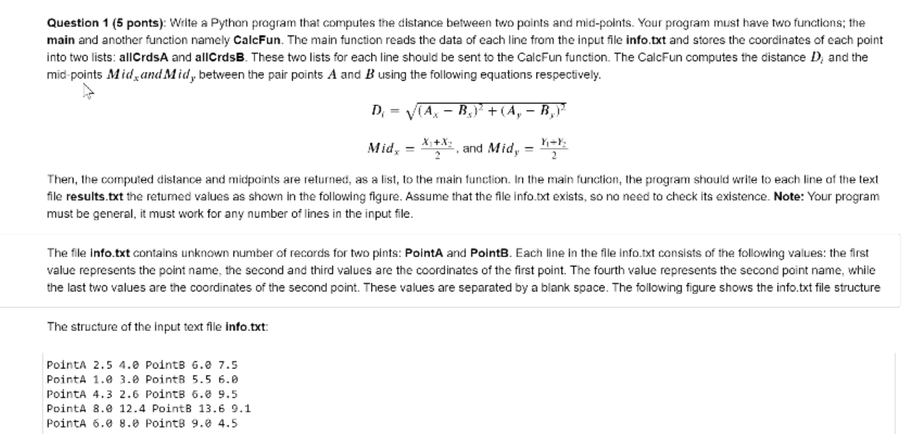 Solved Question 1 (5 ponts): Write a Python program that | Chegg.com
