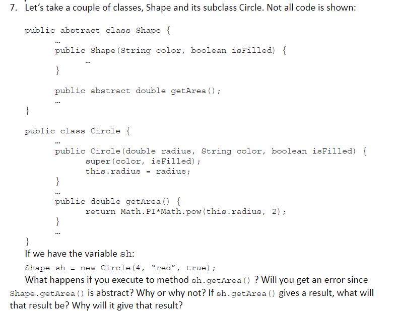 Solved 7. Let's take a couple of classes, Shape and its | Chegg.com