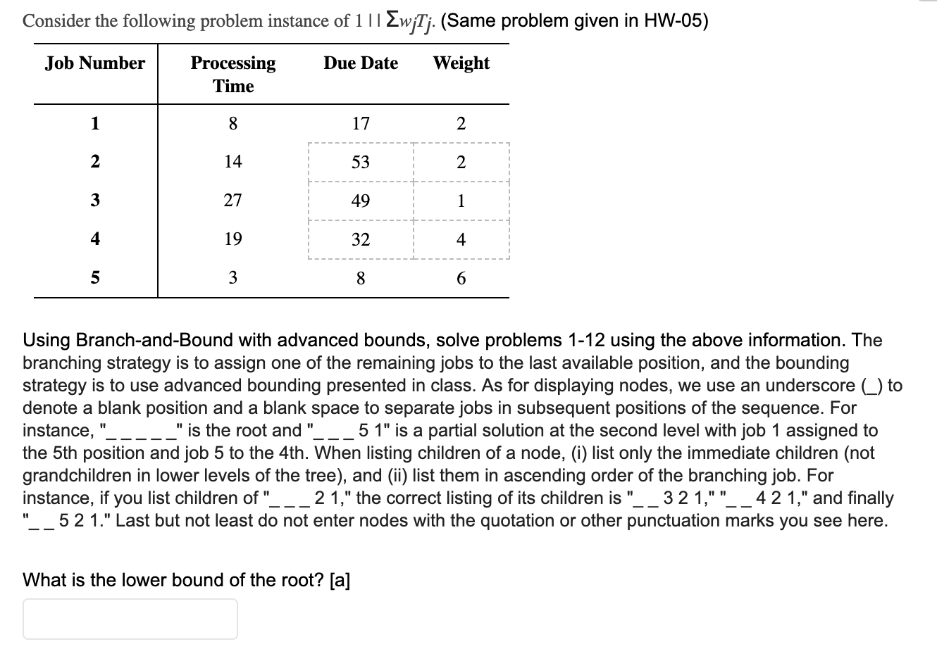 Consider The Following Problem Instance Of 1 wjTj Chegg