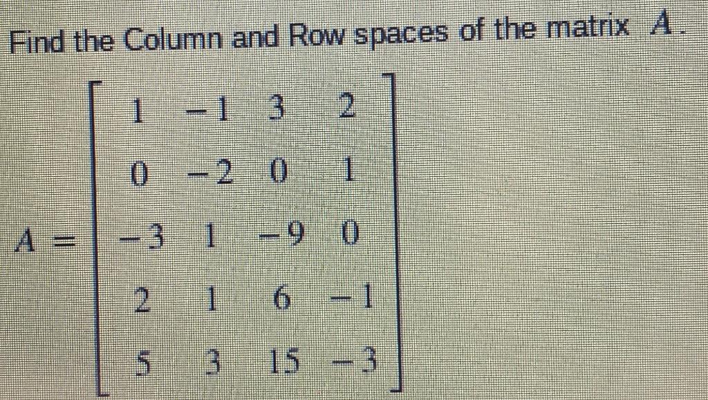 Solved Find the Column and Row spaces of the matrix A.