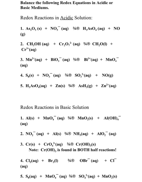 Solved Balance The Following Redox Equations In Acidic Or Chegg Solved Balance The Following Redox Equations In Acidic Or Chegg