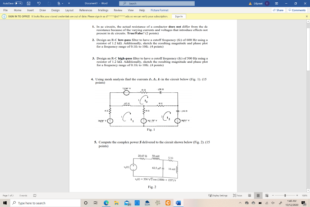 Solved AutoSave CH 2 Document1 - Word O Search A Dilpreet D | Chegg.com