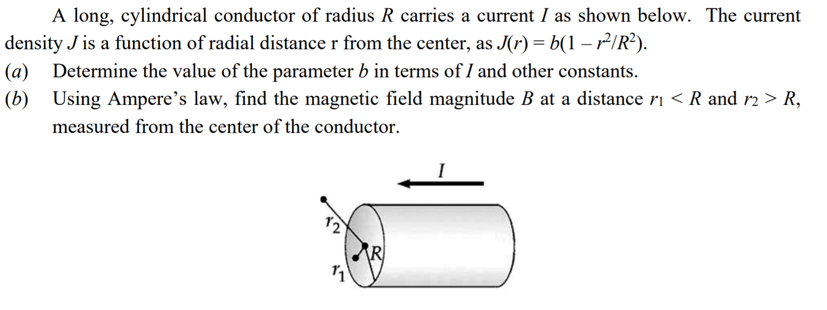 Solved A long, cylindrical conductor of radius R carries a | Chegg.com