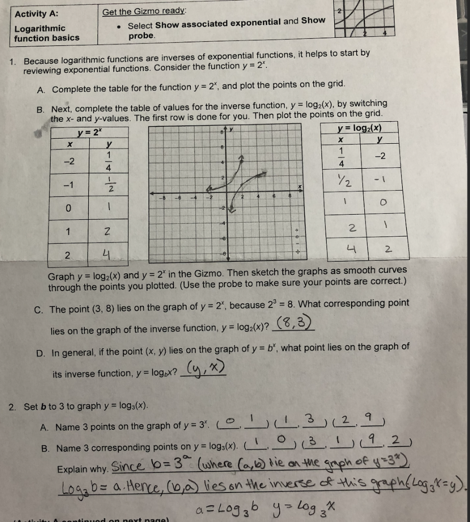 Solved If you could review my answers and let me know if  Chegg.com With Graphing Exponential Functions Worksheet Answers