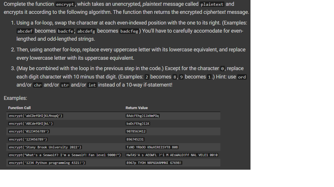 Solved Complete the function encrypt, which takes an | Chegg.com