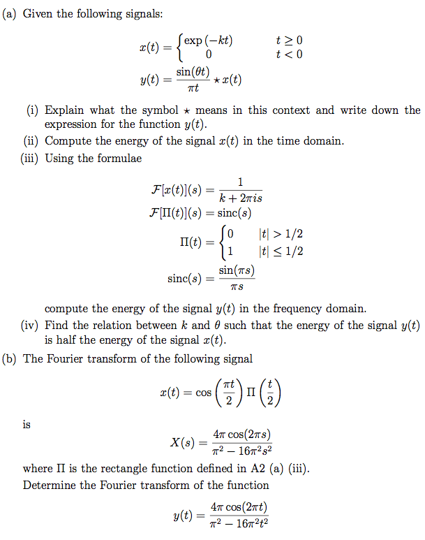 Solved A Given The Following Signals Z T Ex Ex Chegg Com