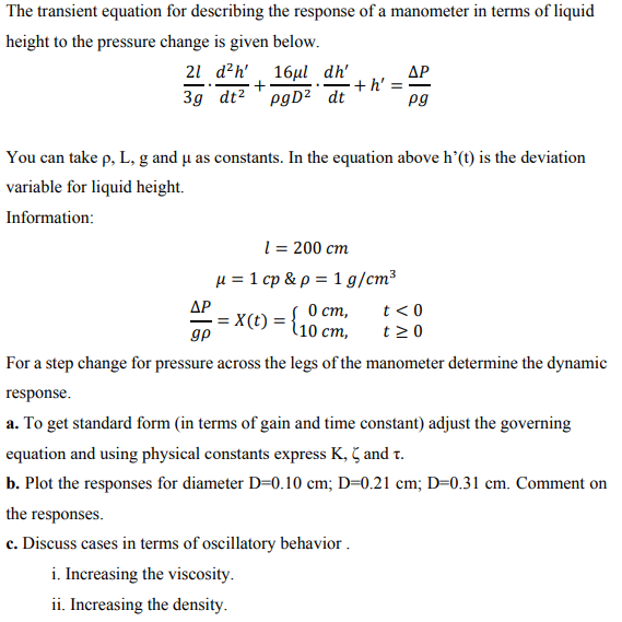 Solved The transient equation for describing the response of | Chegg.com