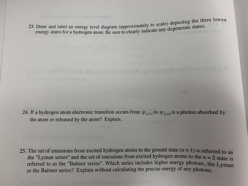 Solved 23. Draw and label an energy level diagram | Chegg.com