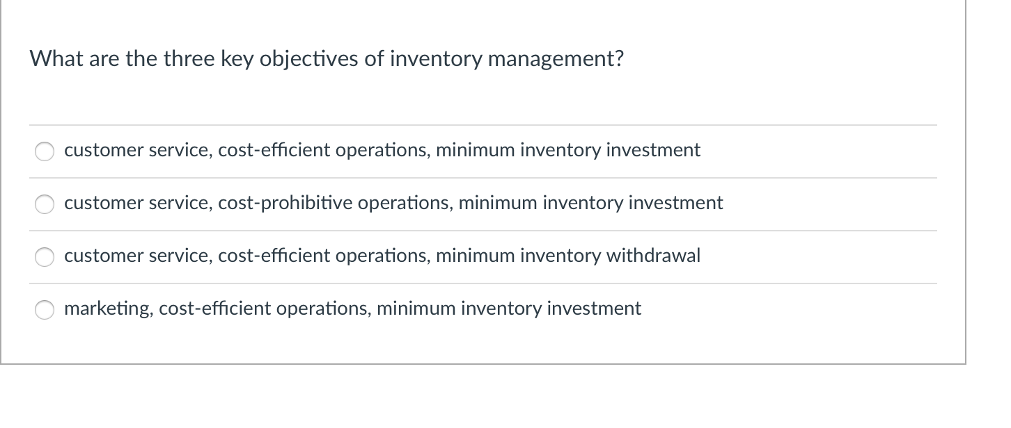 Solved What are the three key objectives of inventory