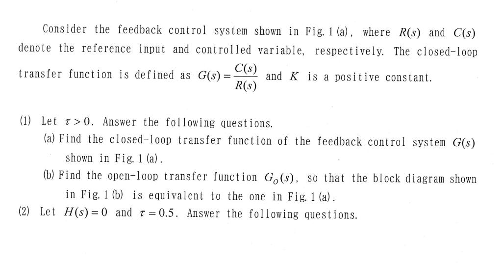 Solved Consider the feedback control system shown in Fig. 1 | Chegg.com