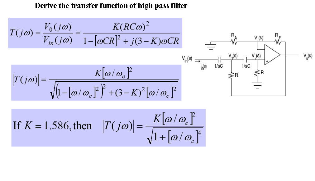 Solved Derive the transfer function of high pass filter V | Chegg.com