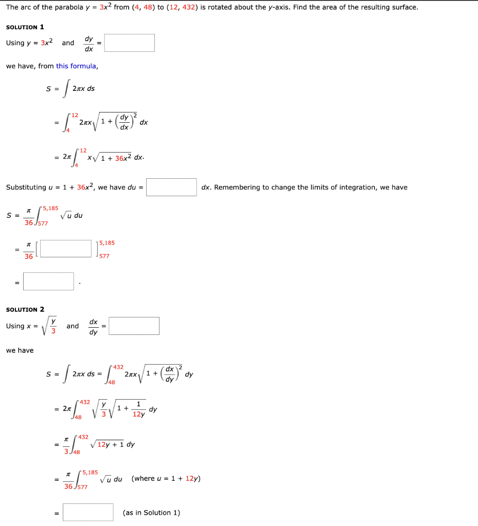 Solved The arc of the parabola y=3x2 from (4,48) to (12,432) | Chegg.com