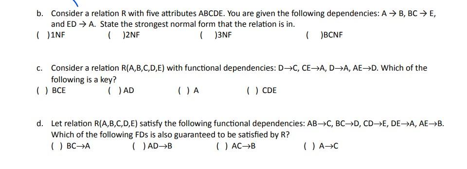 Solved B. Consider A Relation R With Five Attributes ABCDE. | Chegg.com