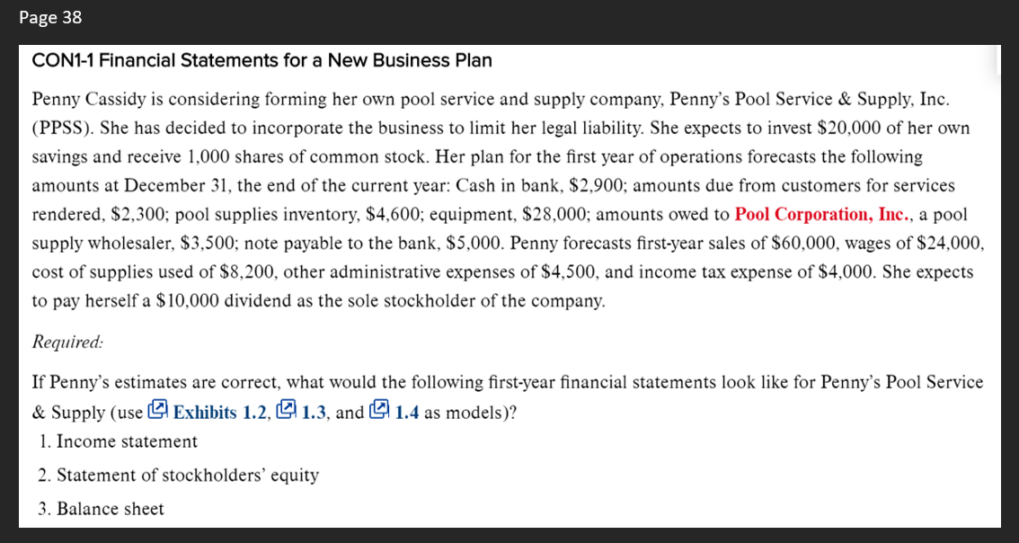 Solved CON1-1 Financial Statements for a New Business Plan | Chegg.com
