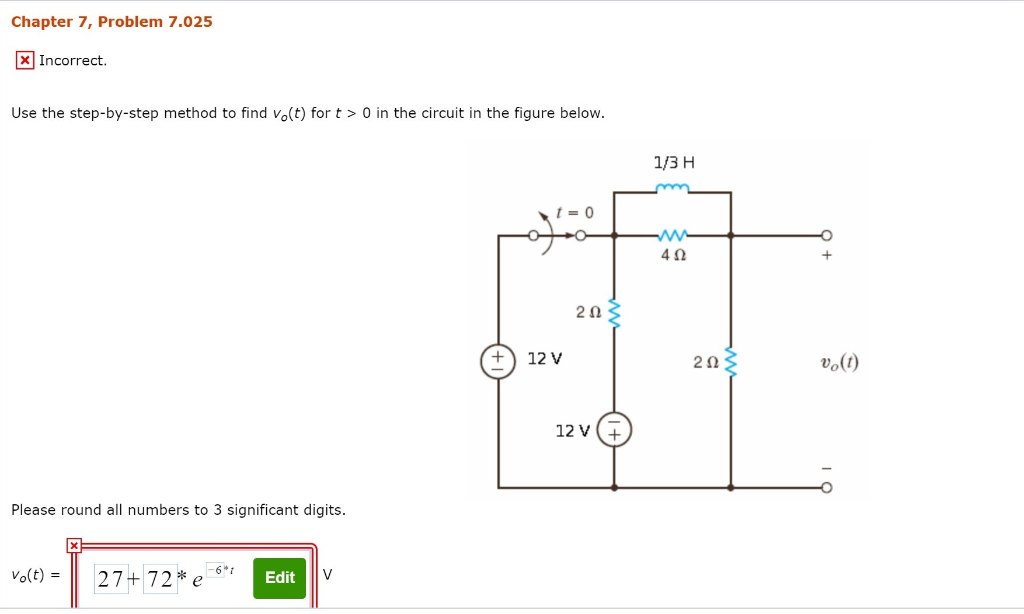 Solved Chapter 7, Problem 7.025 X Incorrect. Use the | Chegg.com