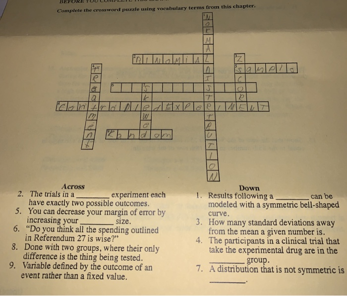 Solved complete the crossword puzzle using volcabulary terms Chegg com
