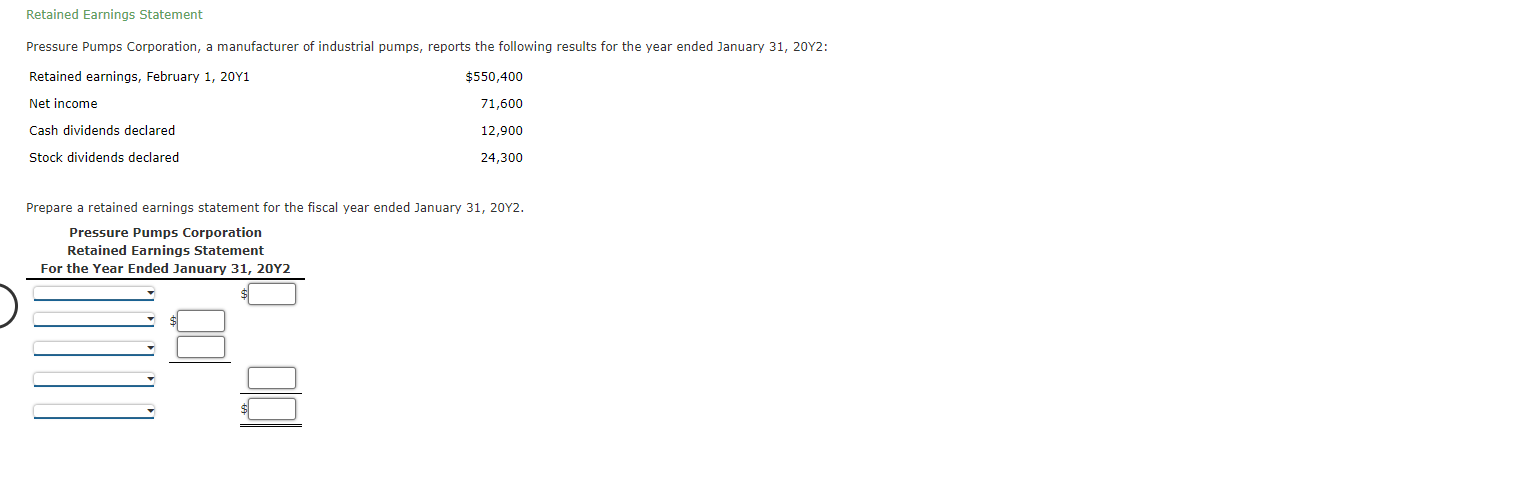 Solved Retained Earnings Statement Pressure Pumps | Chegg.com