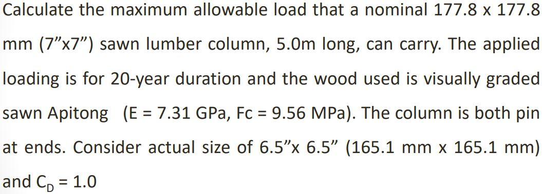 Solved Calculate the maximum allowable load that a nominal | Chegg.com