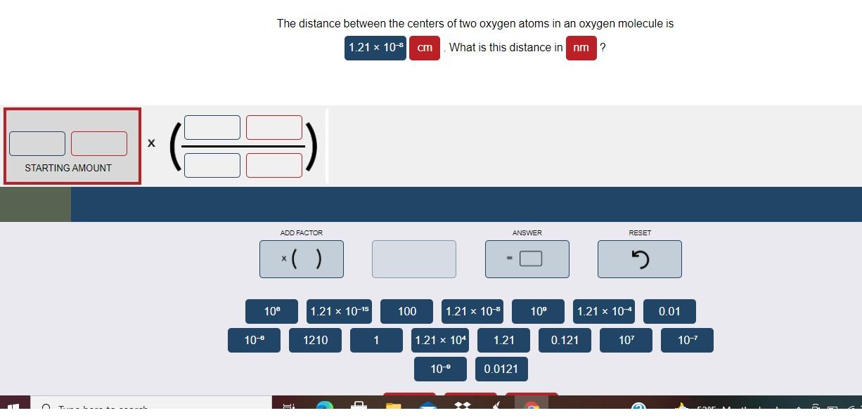Solved The distance between the centers of two oxygen atoms | Chegg.com