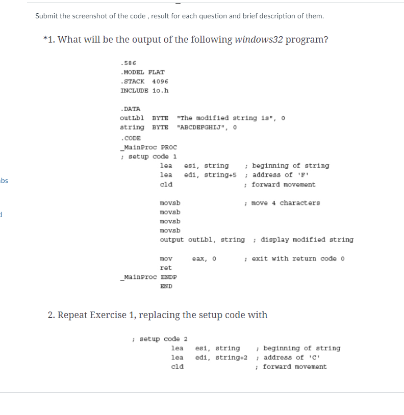 Solved Submit the screenshot of the code, result for each | Chegg.com