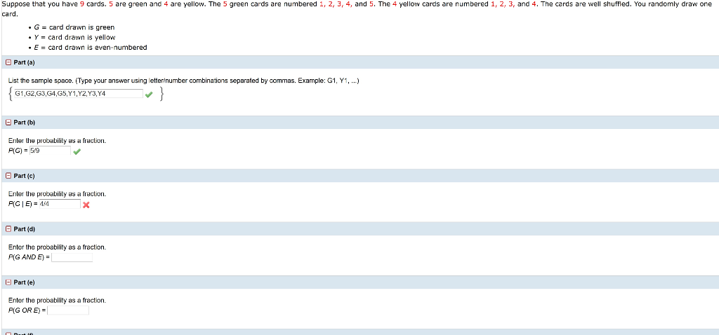 Solved Suppose That You Have 9 Cards 5 Are Green And 4 Are Chegg