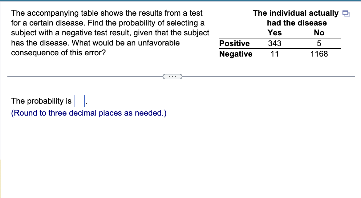 Solved The Accompanying Table Shows The Results From A Test | Chegg.com