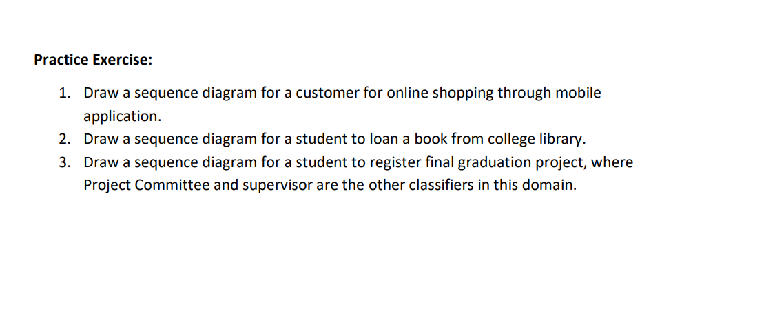 Solved Practice Exercise: 1. Draw a sequence diagram for a | Chegg.com