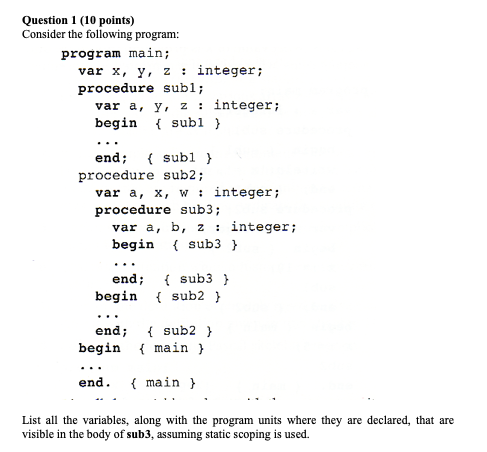 Solved Question 1 (10 points) Consider the following | Chegg.com
