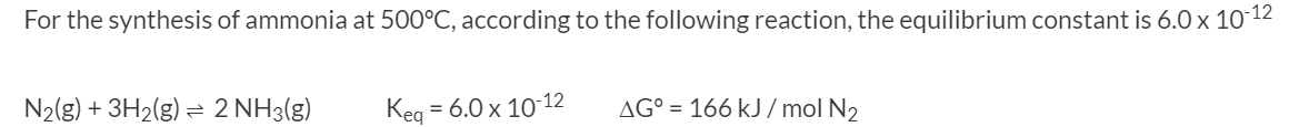 Solved For the synthesis of ammonia at 500°C, according to | Chegg.com