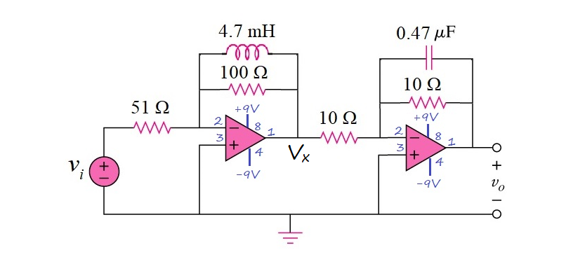 Solved Vi=1 V and w=3000 hz. find Vx and Vo with respect to | Chegg.com